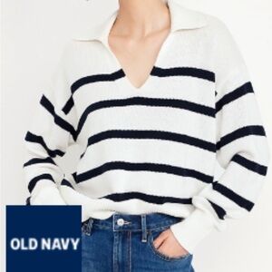 Old Navy Women's V-Neck Sweater - White and Black Stripes